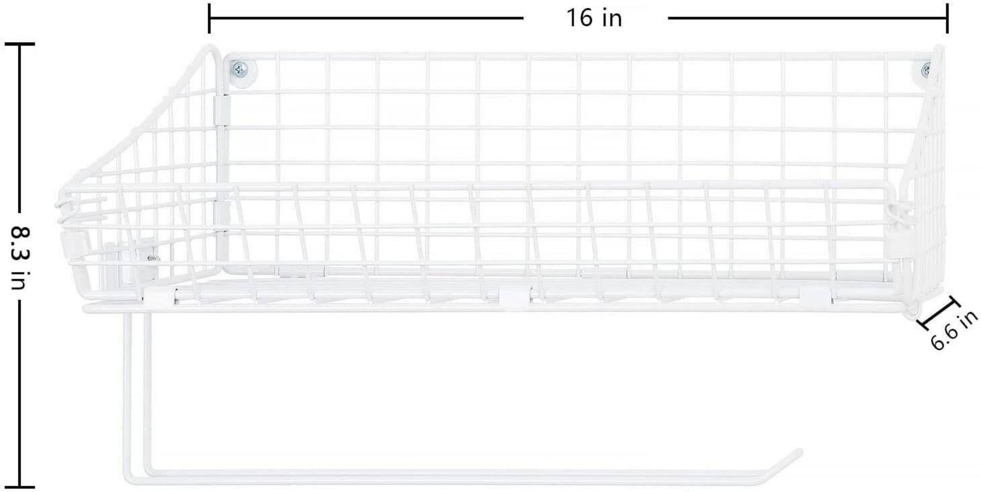 NEX™ 16" White Wall Mounted Wire Basket Shelf & Paper Roll Holder